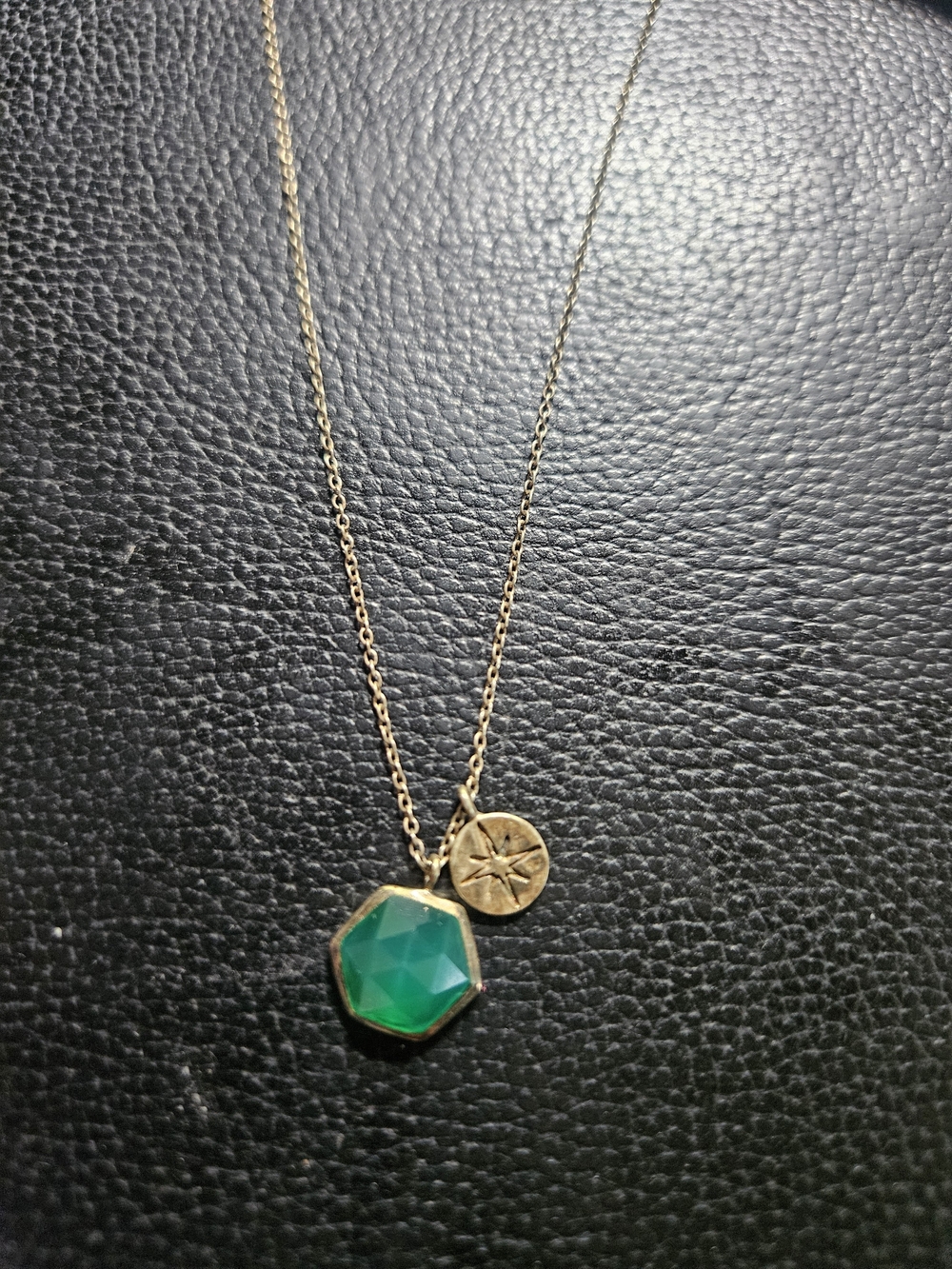 Gold Necklace with Green Gem and Star Charm - Women Jewelry